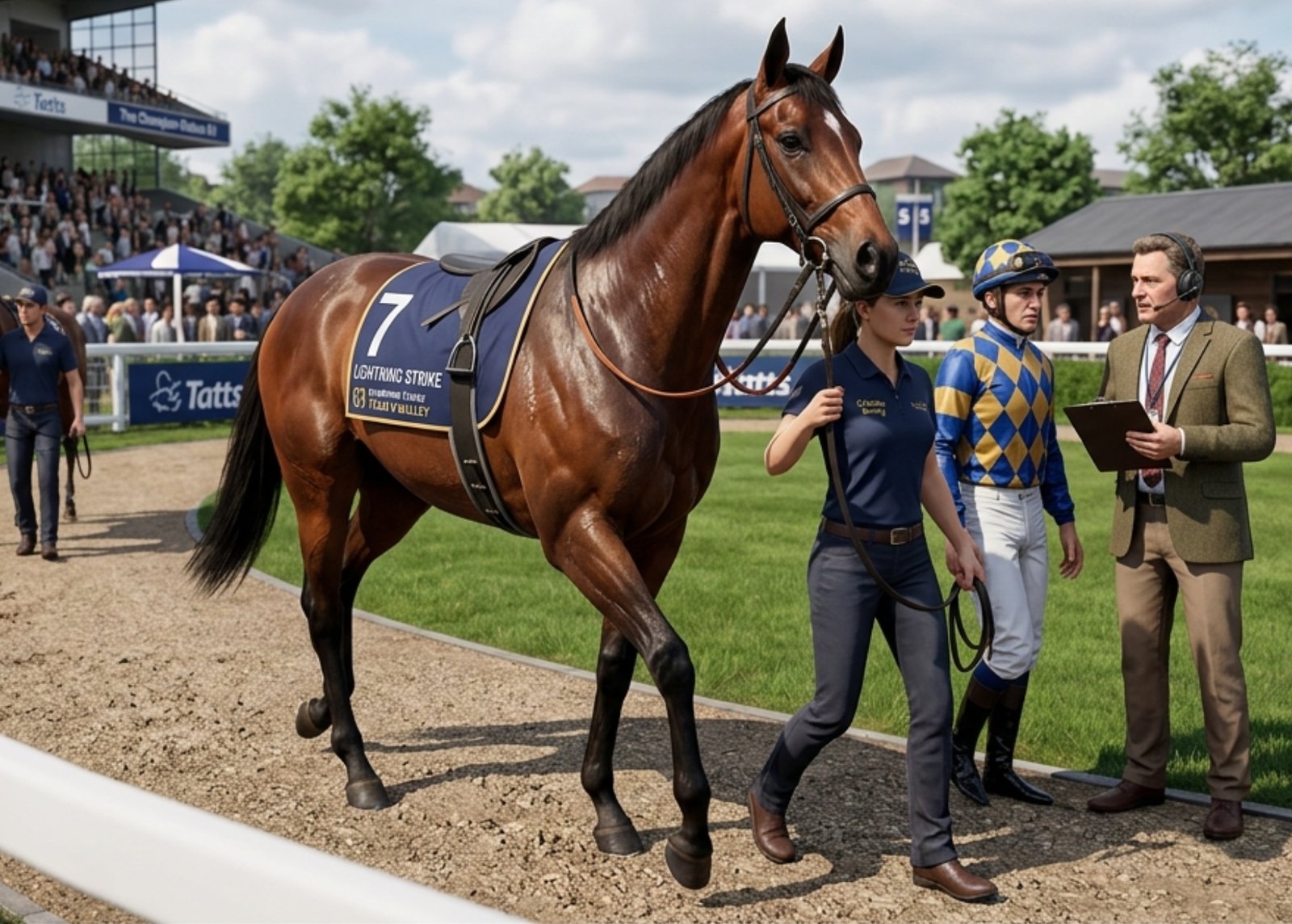 Concept art: horse racing simulation, pre-race parade